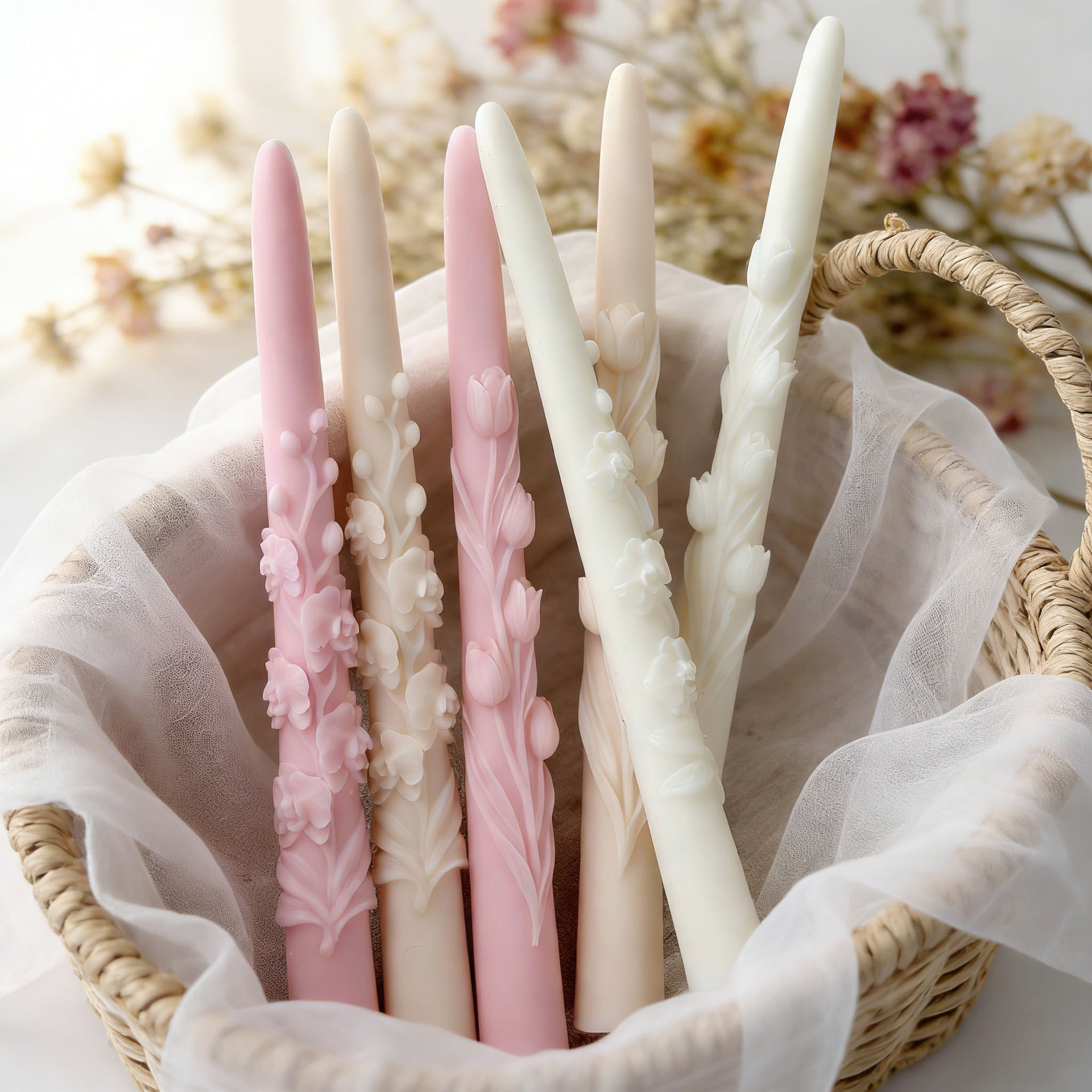 Soy Wax Pillar Blend - Long Pole Flower Taper Candle Silicone